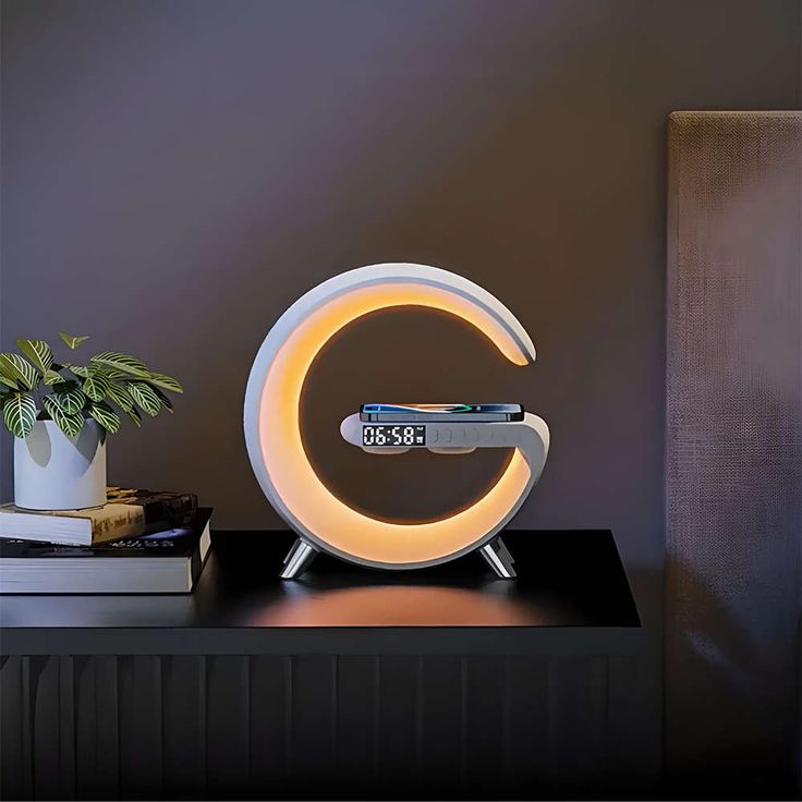 BT- 3401 Multi-functional LED Clock Display Speaker G Lamp | LED wireless charging speaker | G-shaped speaker light | Bluetooth Mp3 player - Image 3