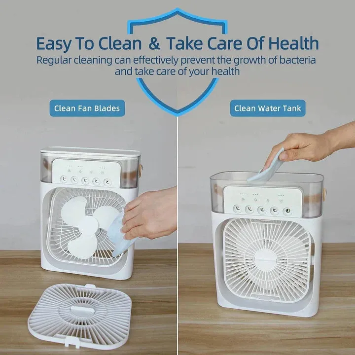 Electric Mini Air Cooler Fan | Portable Mist Fan & Humidifier | LED Light Cooling Fan for Home, Office & Travel Use - Image 8