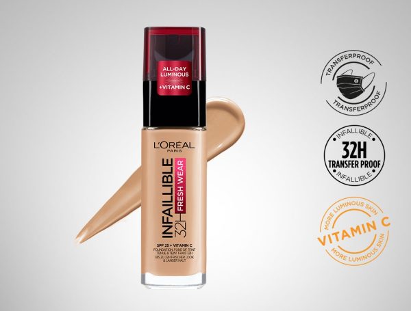L’Oréal Paris Infallible 32H Fresh Wear Foundation - Waterproof & Longwear with Vitamin C