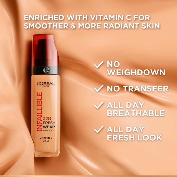L’Oréal Paris Infallible 32H Fresh Wear Foundation - Waterproof & Longwear with Vitamin C - Image 4