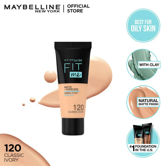 Maybelline New York Fit Me Matte & Poreless Liquid Foundation 18ml Tube – Shade 120 Classic Ivory | For Normal to Oily Skin | Lightweight & Natural Finish - Image 5