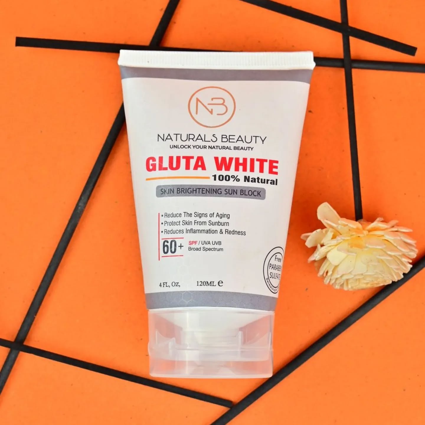 Naturals Beauty Gluta White Sun Block SPF 60+ | Skin Brightening UV Protection Cream | UVA & UVB Defense Sunscreen – 120ml