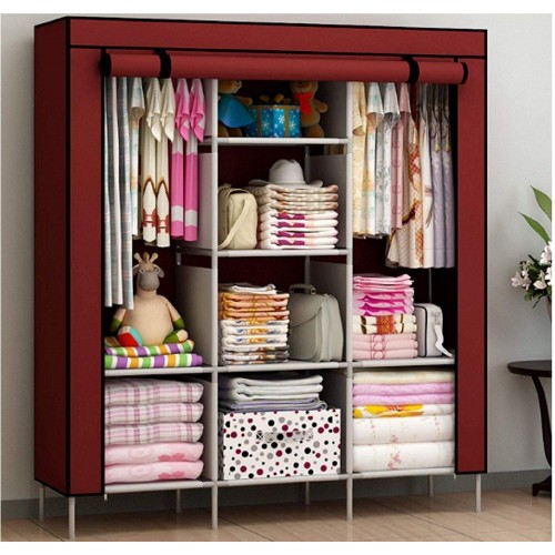 3 Door Fancy & Portable Foldable Closet Wardrobe Organizer with Shelves | Multi-Purpose Storage Cabinet for Clothes, Shoes & Accessories