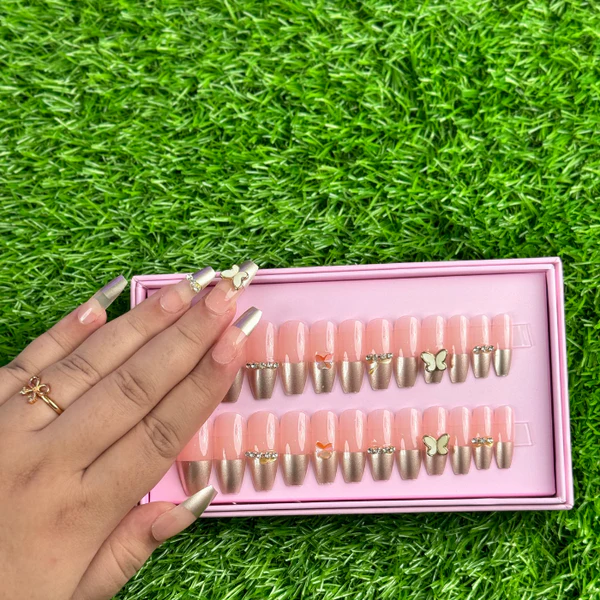 24 Pcs Blush Butterfly Artificial Nails with Glue – Elegant DIY Nail Art Set for Women - Image 4