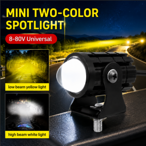 (2pcs) New Mini Driving Fog Light for All Motorcycles, Cars & Jeeps | Dual Function White-Yellow Lens Projectors | 20W Auxiliary Lights with Free Control Button