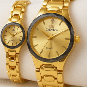Gold Couple Watch Set – Luxury Matching Quartz Watches for Him & Her | Elegant Polished Bracelet Design, Perfect Gift for Couples
