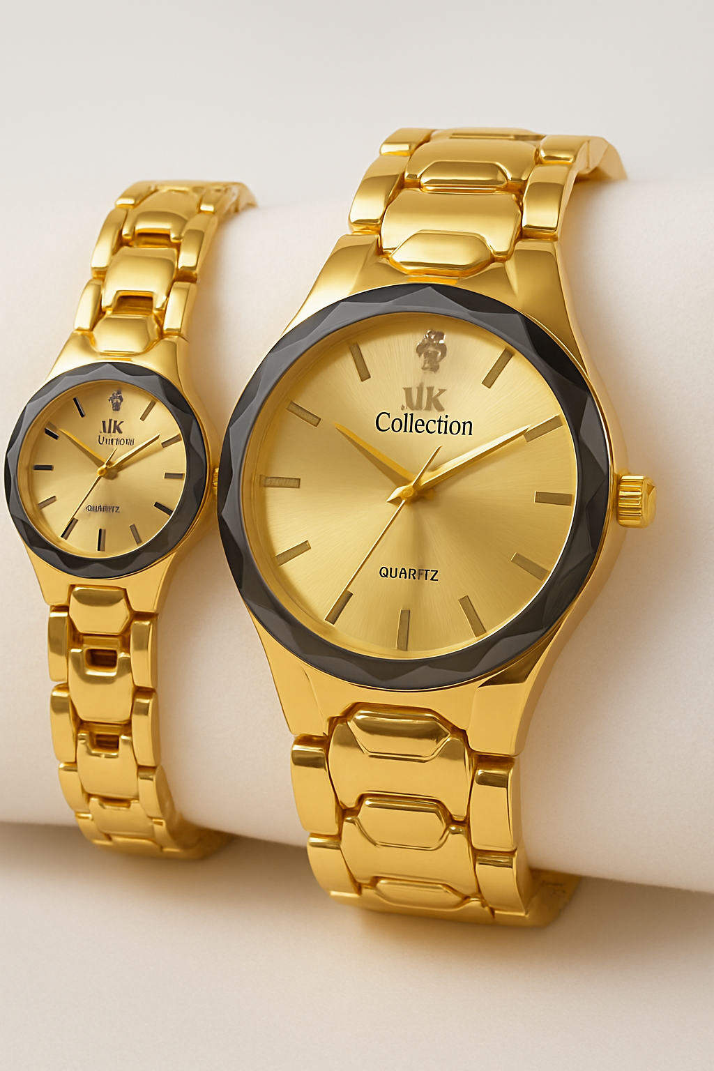 Gold Couple Watch Set – Luxury Matching Quartz Watches for Him & Her | Elegant Polished Bracelet Design, Perfect Gift for Couples