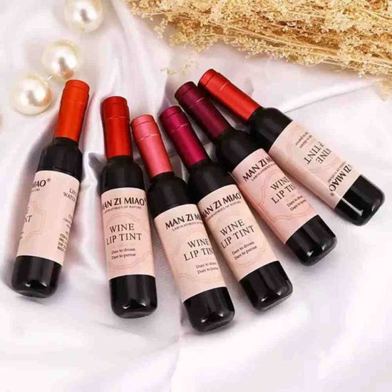 Multi Wine Lip Tint Set – 6 Pcs Long-Lasting, Waterproof, Matte Finish Lip Gloss Set | Wine Bottle Design Lip Tint Collection