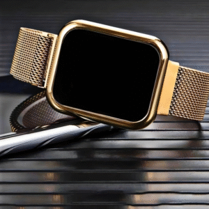 Touch LED Magnet Watch – Golden Smart Digital Wristwatch for Men & Women | Square LED Display, Magnetic Strap, Sports & Casual Style (Without Box)
