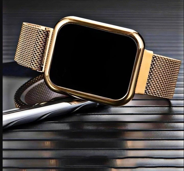 Touch LED Magnet Watch – Golden Smart Digital Wristwatch for Men & Women | Square LED Display, Magnetic Strap, Sports & Casual Style (Without Box)