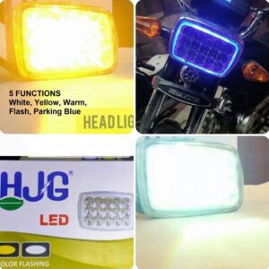 5 Function LED Headlight 15 LED White + Fog Light | High Beam Fog Bike Headlight for 70cc & 125cc | All Function LED Light for All Bikes