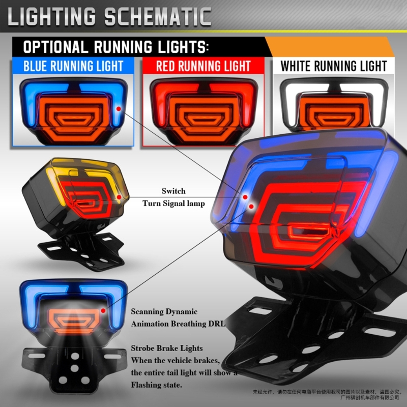 Motorcycle Fancy LED Tail Light | Dynamic Scanning Brake & Turn Signal Light with Breathing DRL | For 70cc & 125cc Bikes - Image 6