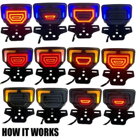 Motorcycle Fancy LED Tail Light | Dynamic Scanning Brake & Turn Signal Light with Breathing DRL | For 70cc & 125cc Bikes - Image 5