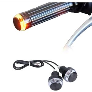 2Pcs Dual Color Handlebar End Turn Signal Indicators | Motorcycle Grip Bar Blinker Side Marker Lamps (Yellow Light | Universal Fit)