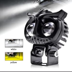 Owl Shape Fog Light 40W | Yellow & White Flash LED Spot Light | Low & High Beam Fog Lamp for Bikes & Cars (9V–60V, Plastic Body)