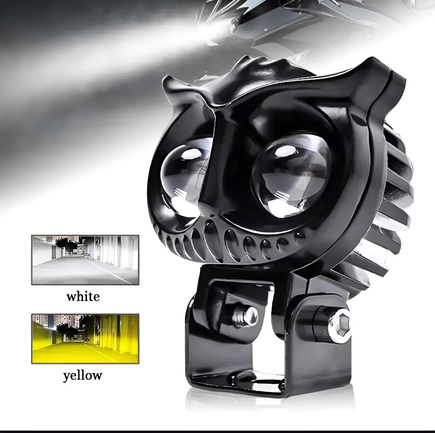 Owl Shape Fog Light 40W | Yellow & White Flash LED Spot Light | Low & High Beam Fog Lamp for Bikes & Cars (9V–60V, Plastic Body)