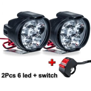 2 Pcs Motorcycle LED Headlights with Switch | 6 LED Super Bright 1600LM Fog Lamps for Bikes & Scooters (White Light)