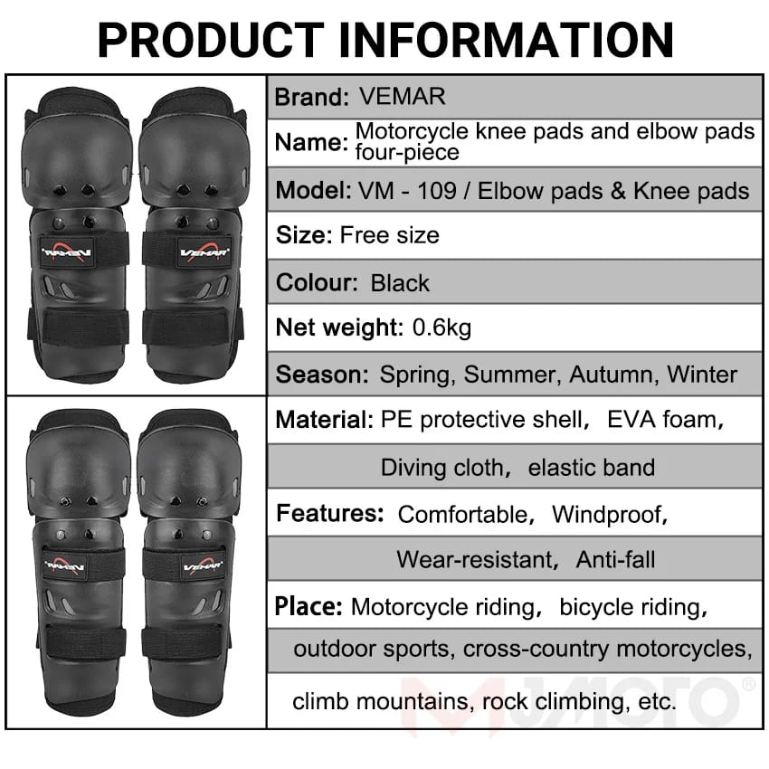 4 Pcs Motorcycle Knee & Elbow Pads Set | Breathable Motocross Protective Gear | Anti-Fall, Windproof & Shockproof Guards for Riders - Image 2