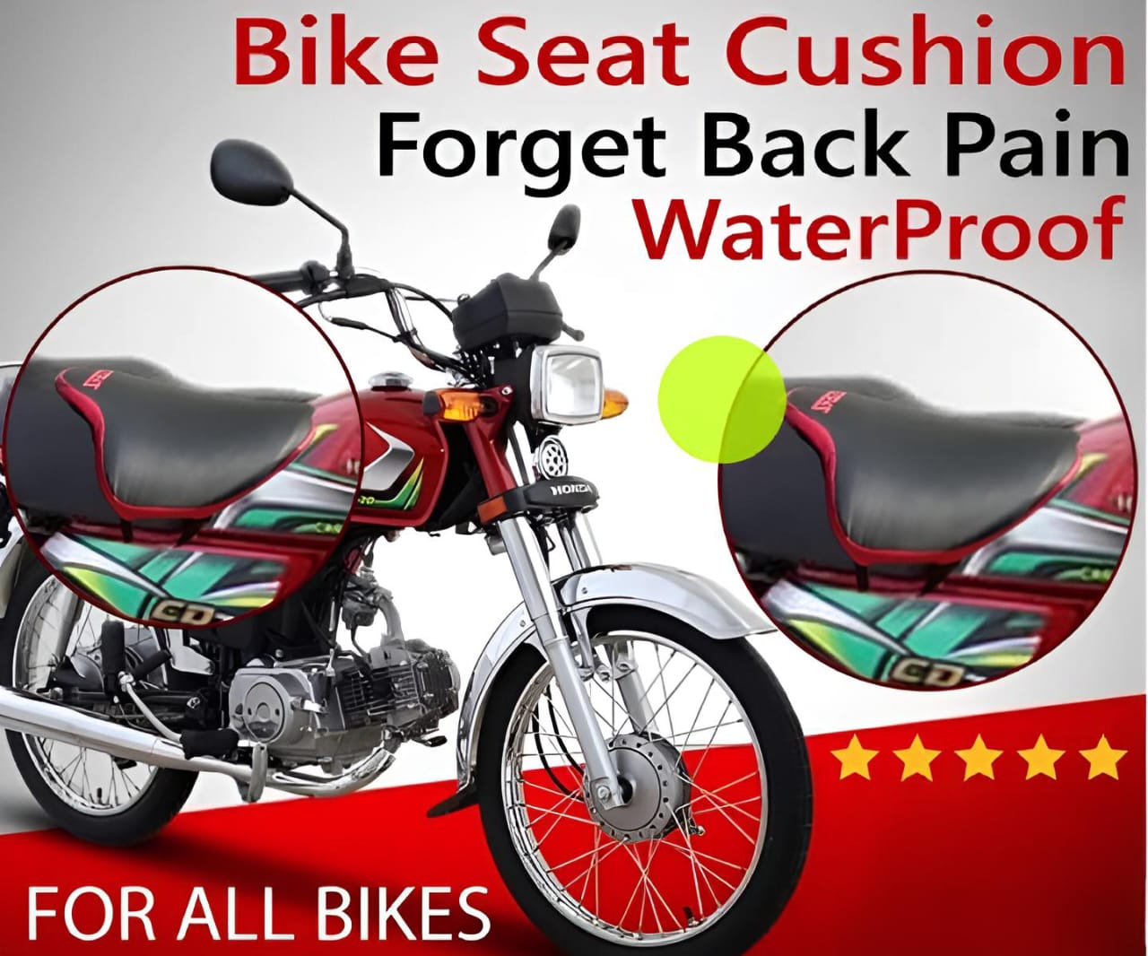Best Bike Seat Cushion for Back Pain | Red & Black Waterproof Universal Motorcycle Seat Cover – Comfortable Relaxer Cushion for All Bikes - Image 4
