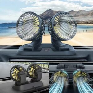 12V Dual Head Car Dashboard Cooling Fan | 360° Rotatable Twin Fans for Cars, Trucks & SUVs | Powerful Quiet Air Circulation Fan