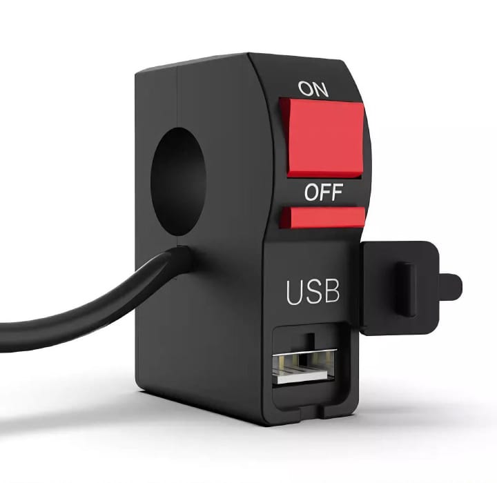 Universal On/Off Switch with USB Port (5V 2A) for Bikes | External Light Switch & Mobile Charging Port – Waterproof Handlebar Mount Switch