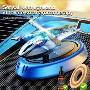 Solar Powered Rotating Helicopter Car Air Freshener | Alloy + Wood Aromatherapy Diffuser with Fragrance – Auto Interior Decoration (Random Color)