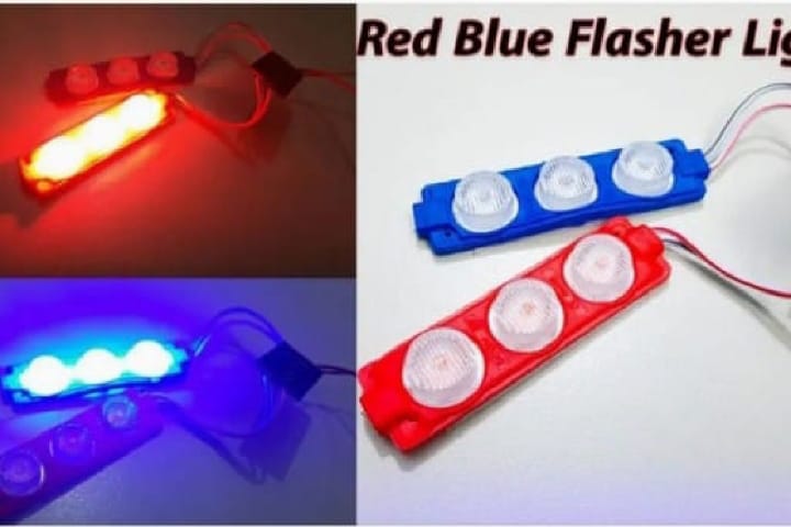 Red & Blue Flasher Light | Universal LED Warning Light for Car & Motorcycle | 12V Emergency Police Style Strobe Light
