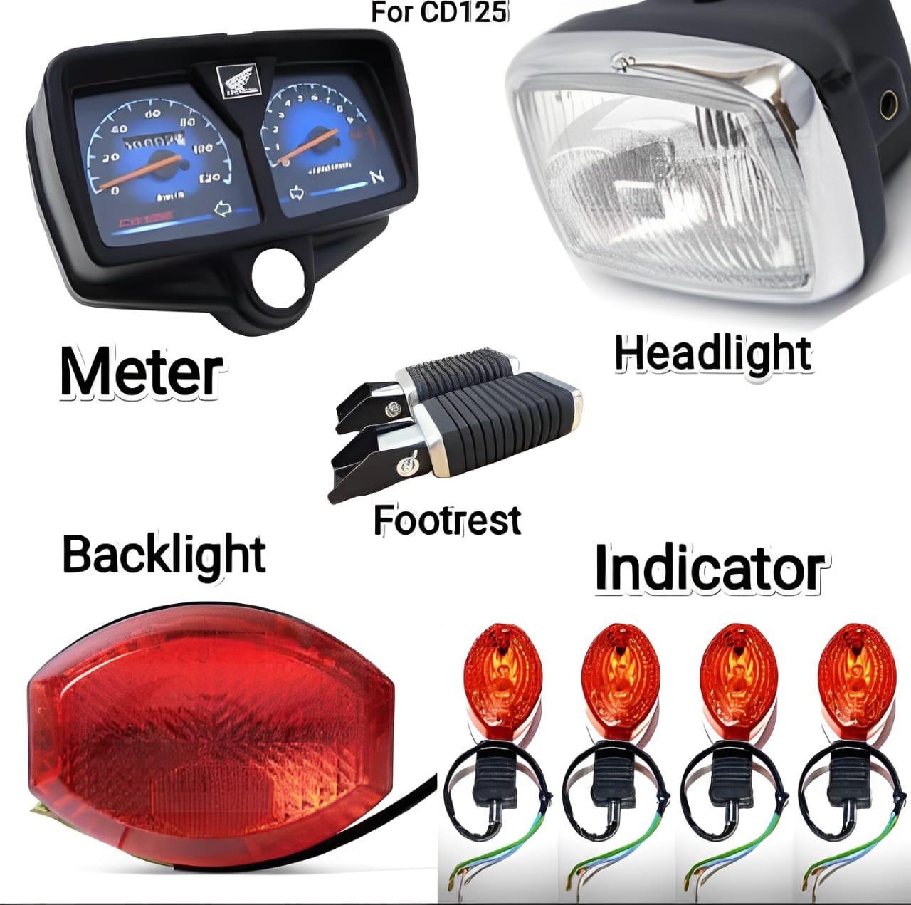 CD125 Bike Complete Parts Set | Meter, Headlight, Backlight, Indicators & Footrest Kit | Full Motorcycle Body Accessories for CD125