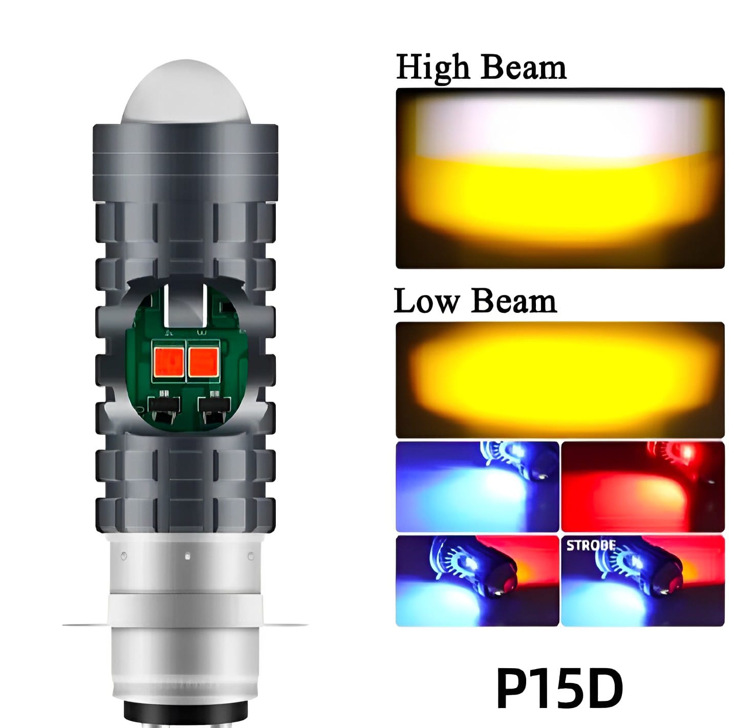 5 Function Bike LED Headlight Bulb | Police Flash Red, Blue, White & Yellow Light | Universal 12V Headlamp for CD70, CG125 & All Motorbikes - Image 2