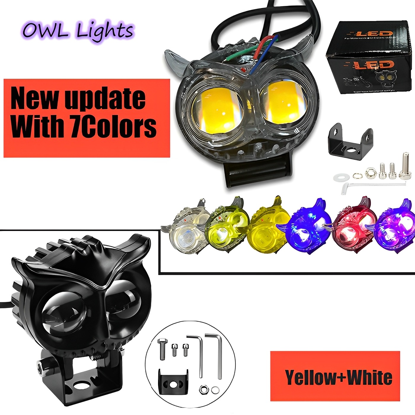 Owl LED Fog Light for Bikes (1Pc) | 8 Working Modes Multicolor DRL | Metal Body Motorcycle Fog Headlight | Universal Fit Auxiliary Spotlight - Image 2
