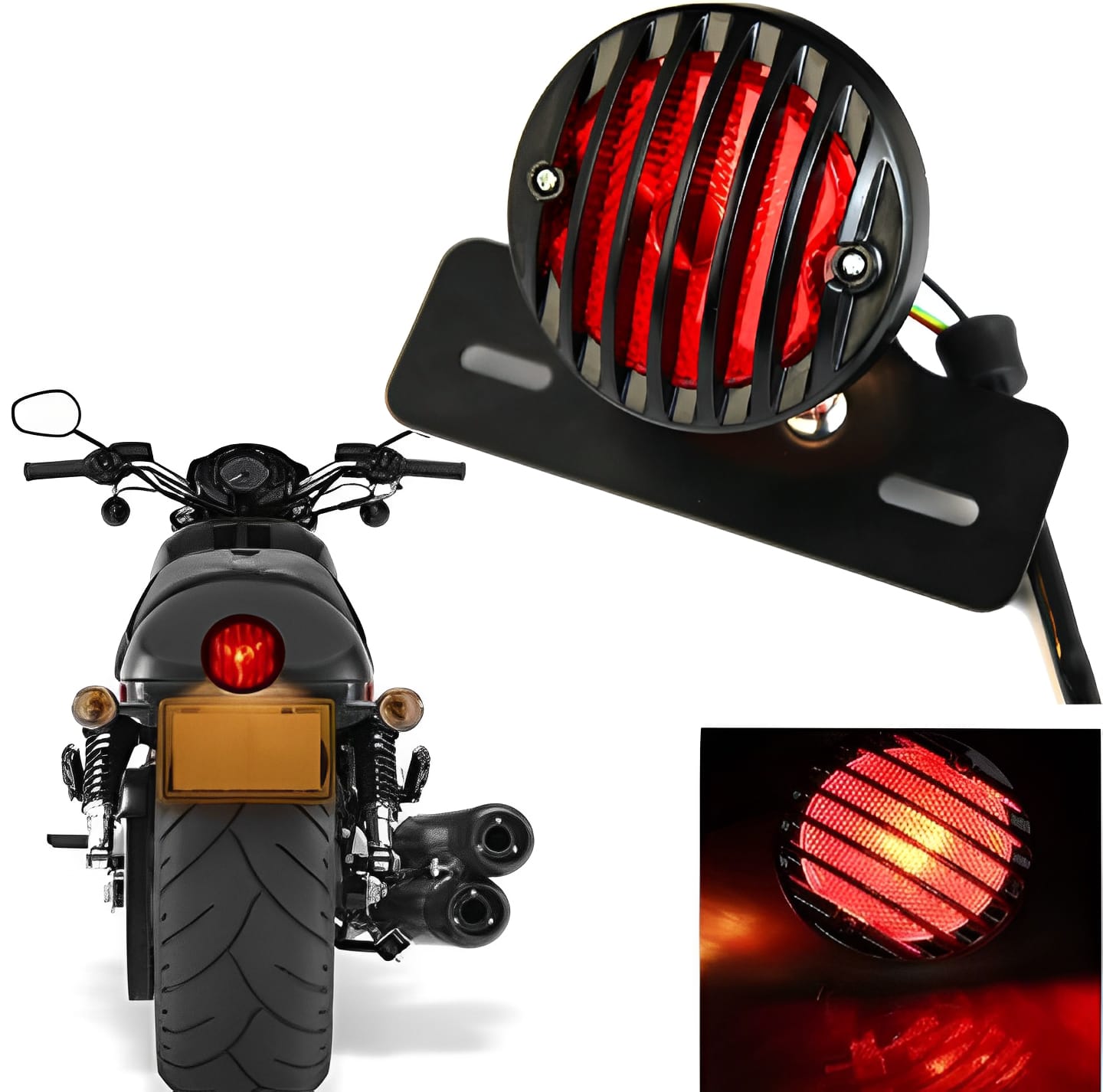 Pack of 3 Cafe Racer Kit | Headlight, Backlight & 4-Piece Indicators for 70cc & 125cc Bikes | Universal Motorcycle Accessory Set - Image 2