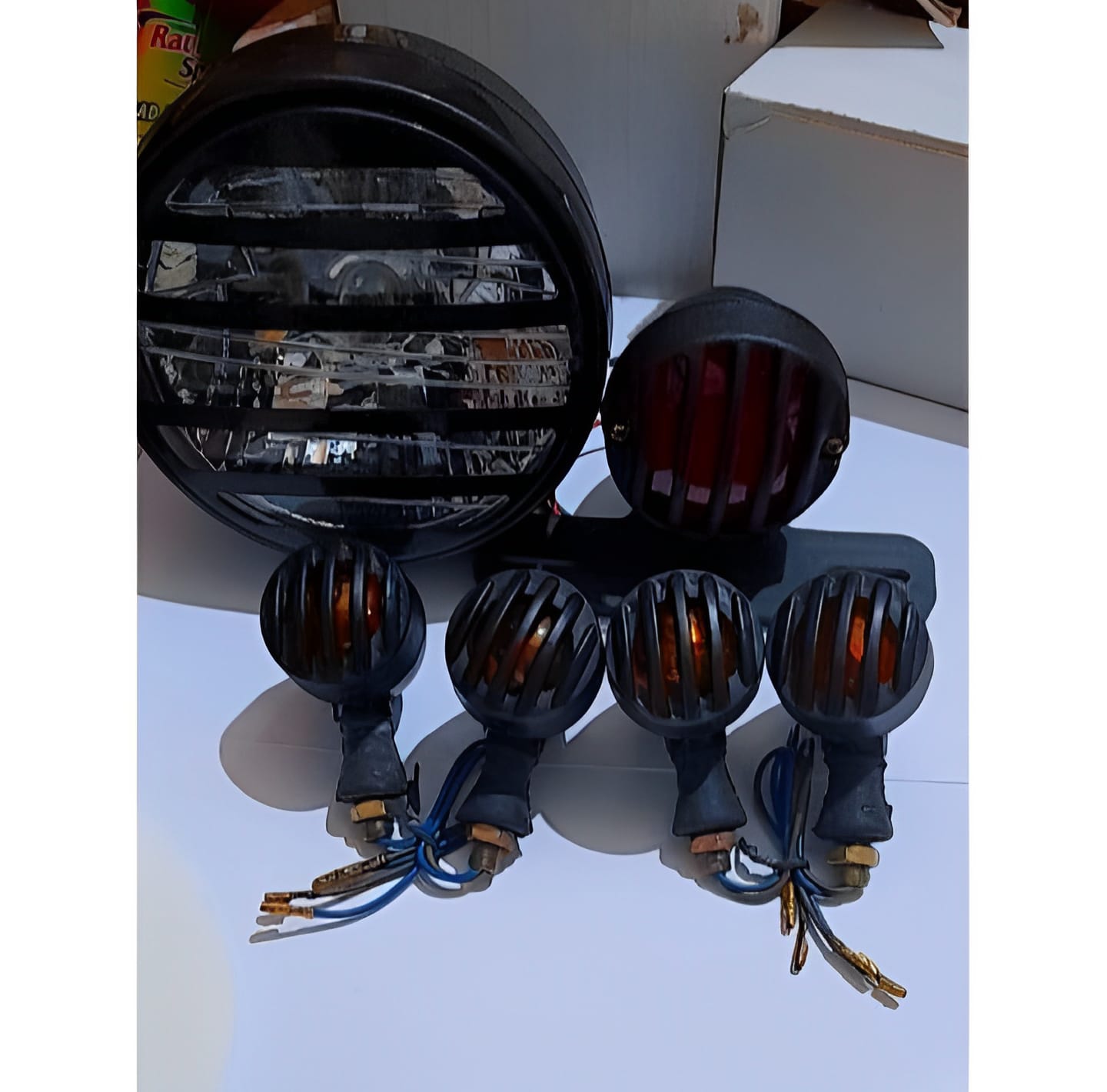 Pack of 3 Cafe Racer Kit | Headlight, Backlight & 4-Piece Indicators for 70cc & 125cc Bikes | Universal Motorcycle Accessory Set - Image 5