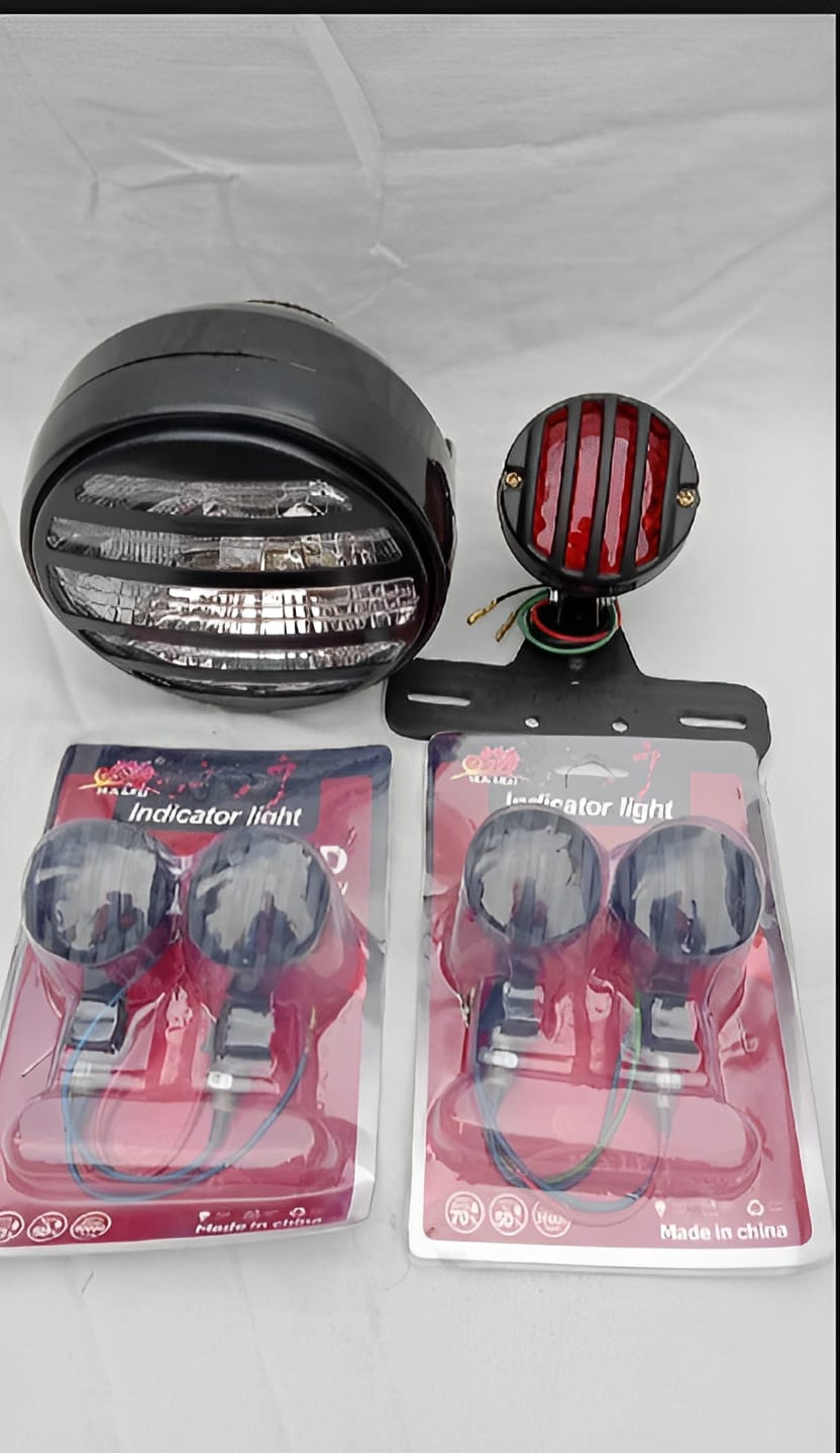 Pack of 3 Cafe Racer Kit | Headlight, Backlight & 4-Piece Indicators for 70cc & 125cc Bikes | Universal Motorcycle Accessory Set - Image 4