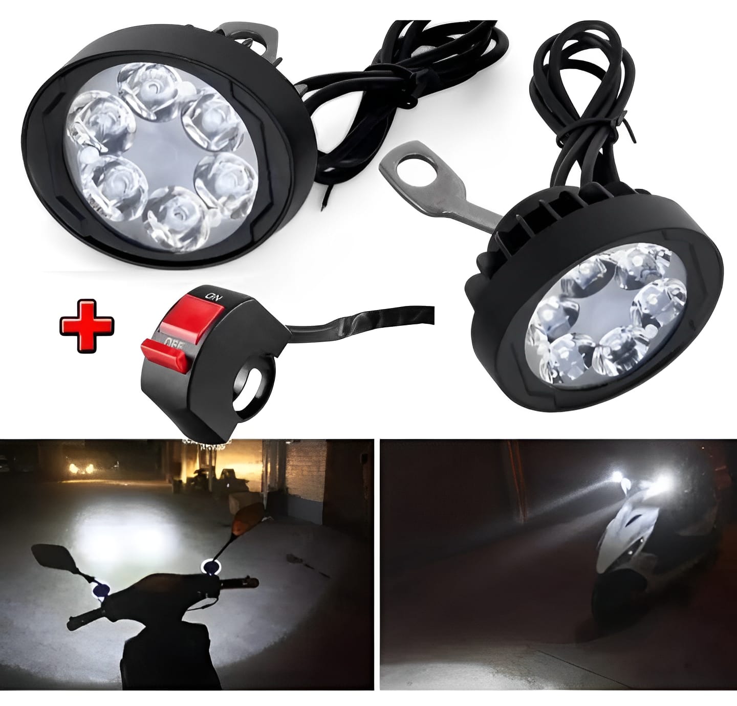 2 LED Headlight + Button Assist Lamp for Motorcycle | Universal Fit for CD70, CG125 & All Bikes