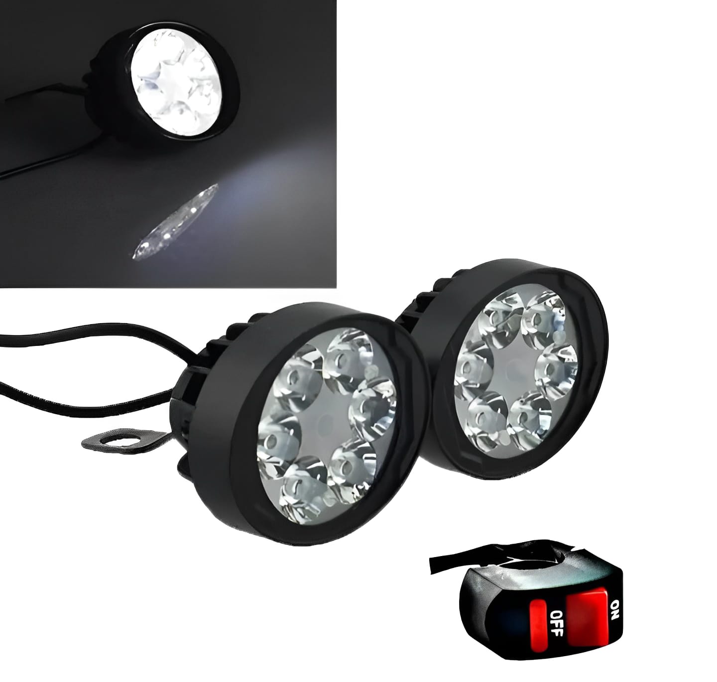 2 LED Headlight + Button Assist Lamp for Motorcycle | Universal Fit for CD70, CG125 & All Bikes - Image 4
