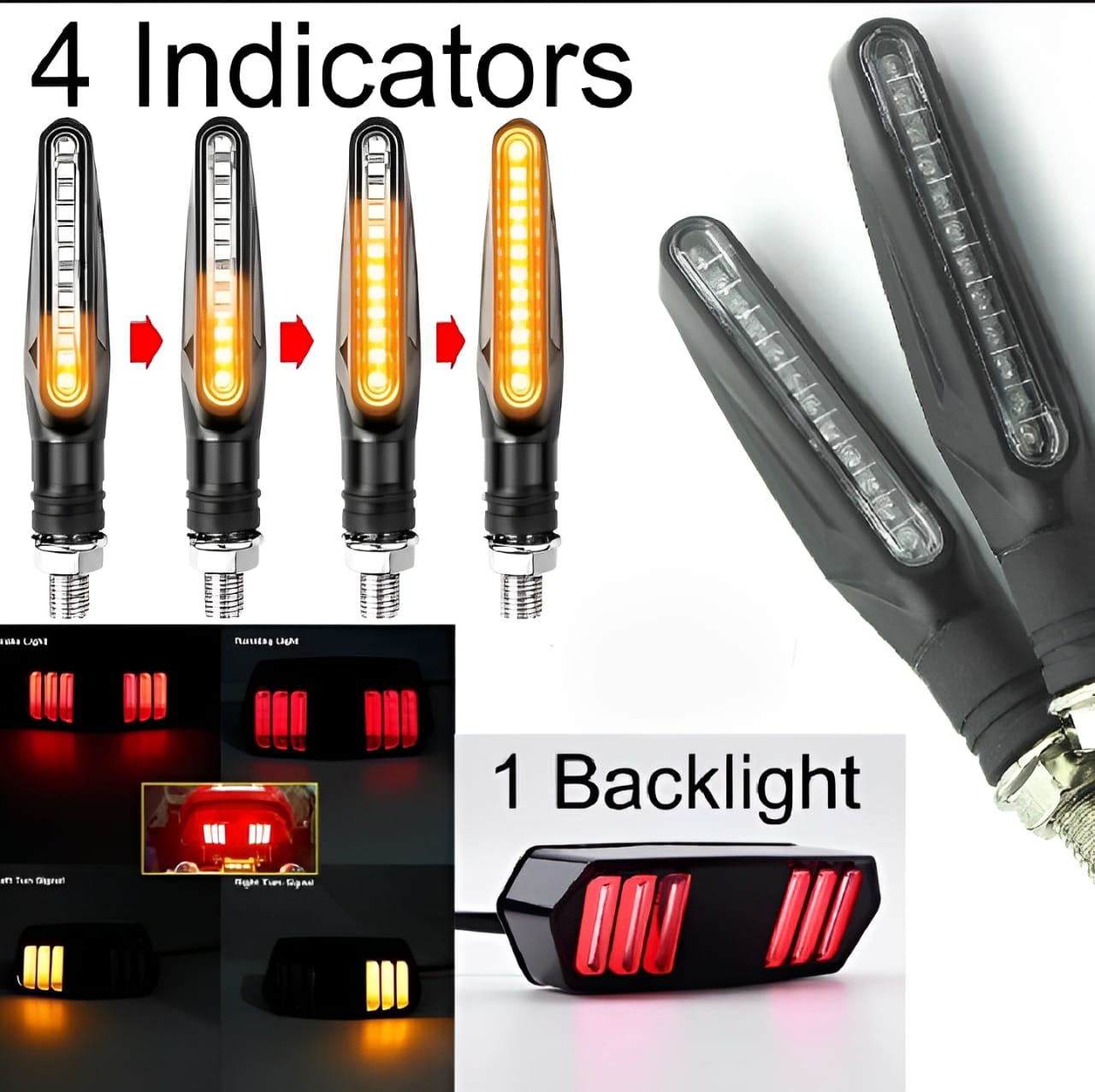 Set of 4 Fancy Motorcycle Indicators + Free Backlight | Universal Fit for CD70, 125 & All Bikes | Stylish LED Turn Signals - Image 2