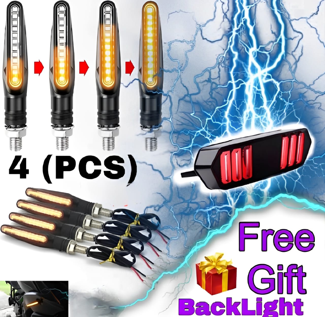 Set of 4 Fancy Motorcycle Indicators + Free Backlight | Universal Fit for CD70, 125 & All Bikes | Stylish LED Turn Signals
