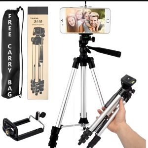 Pack of 03 Adjustable 3.5 Feet Tripod Stands for Mobile Phones & Cameras | Portable DSLR & Vlogging Stand with Holder & Bag (Silver Model 3110)