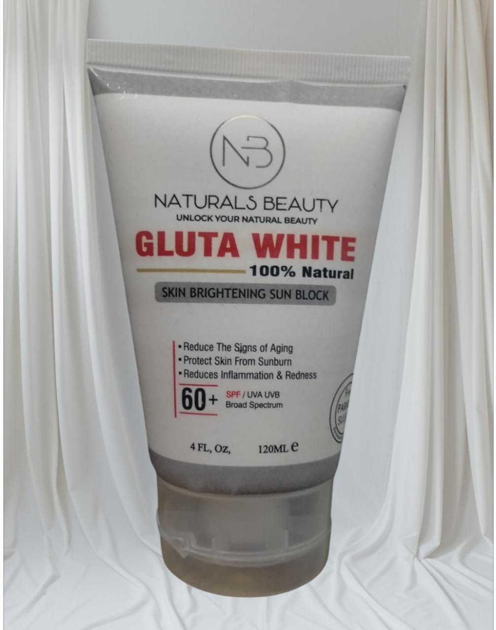 Naturals Beauty Gluta White Sun Block SPF 60+ | Skin Brightening UV Protection Cream | UVA & UVB Defense Sunscreen – 120ml - Image 4