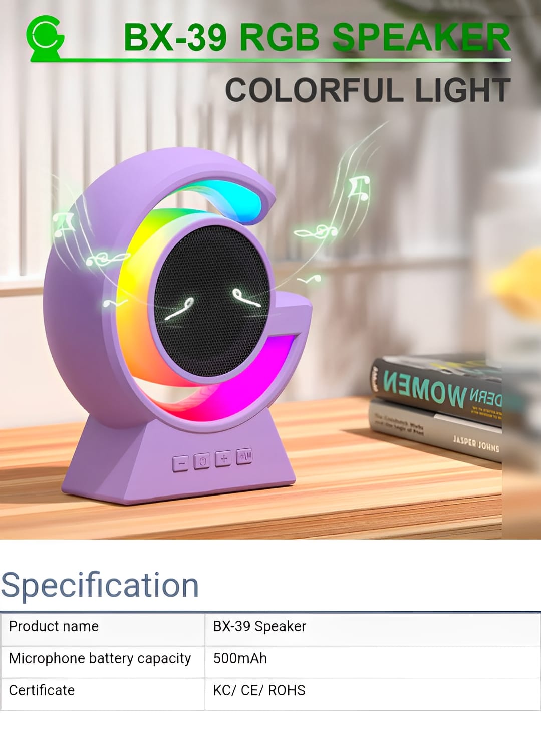 BX-39 Mini G Wireless Bluetooth Speaker 5.3 | RGB Light & Wireless Charging | Portable Speaker with Bedside Lamp - Image 4