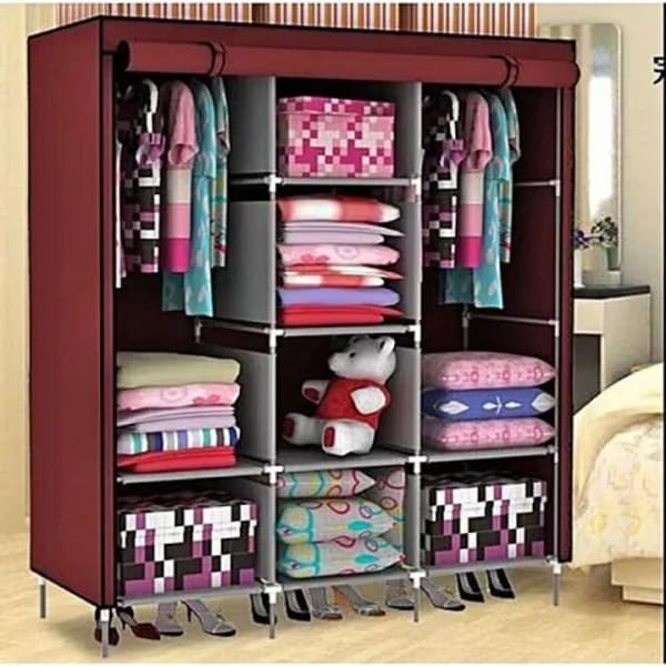 3 Door Fancy & Portable Foldable Closet Wardrobe Organizer with Shelves | Multi-Purpose Storage Cabinet for Clothes, Shoes & Accessories - Image 4