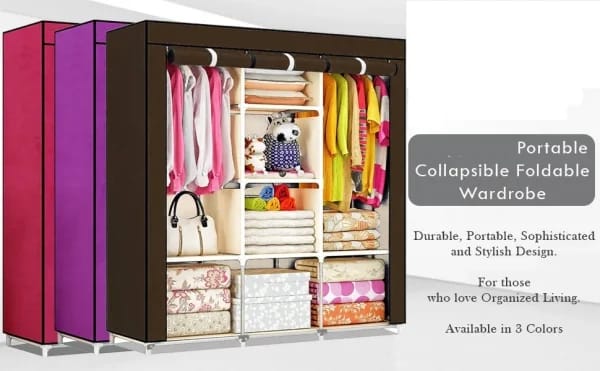 3 Door Fancy & Portable Foldable Closet Wardrobe Organizer with Shelves | Multi-Purpose Storage Cabinet for Clothes, Shoes & Accessories - Image 3