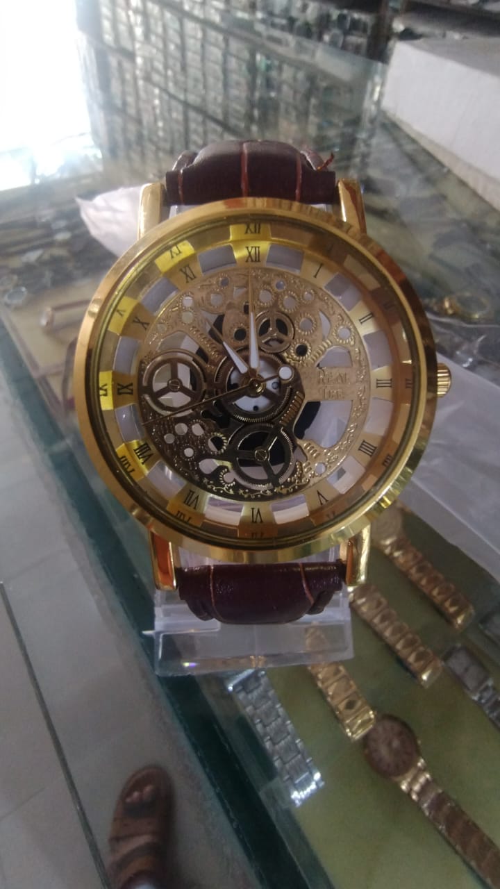 Stylish Leather Watch for Men – Gold-Tone Stainless Steel Dial with Brown Strap | Elegant Analog Wristwatch | Premium Design (Without Box) - Image 3
