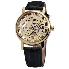 Stylish Leather Watch for Men – Gold-Tone Stainless Steel Dial with Black Strap | Elegant Quartz Wristwatch (Without Box) - Image 2