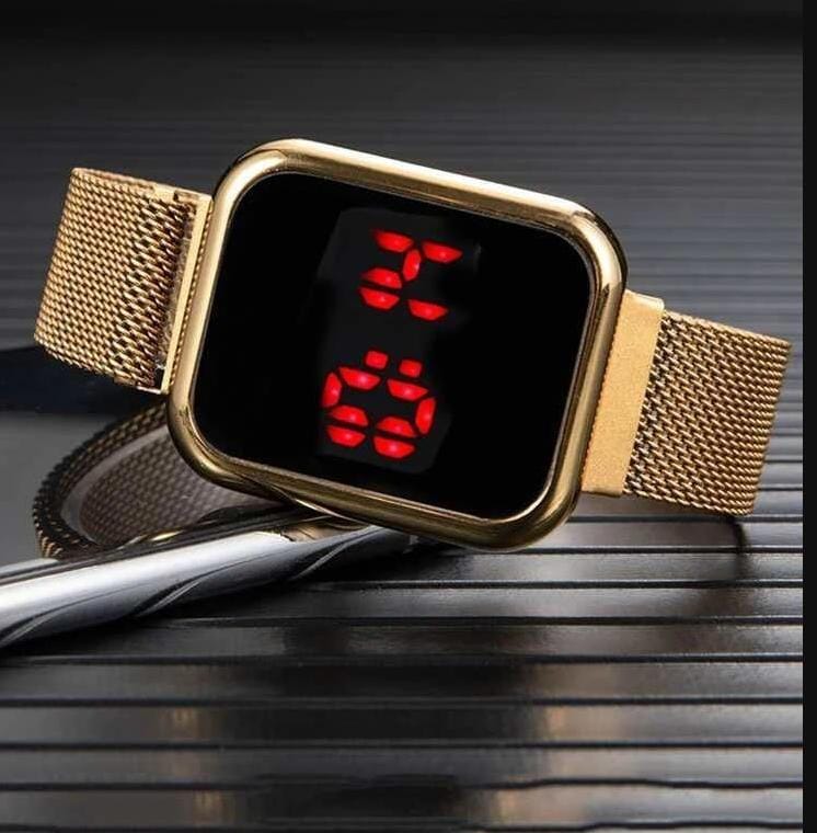 Touch LED Magnet Watch – Golden Smart Digital Wristwatch for Men & Women | Square LED Display, Magnetic Strap, Sports & Casual Style (Without Box) - Image 6