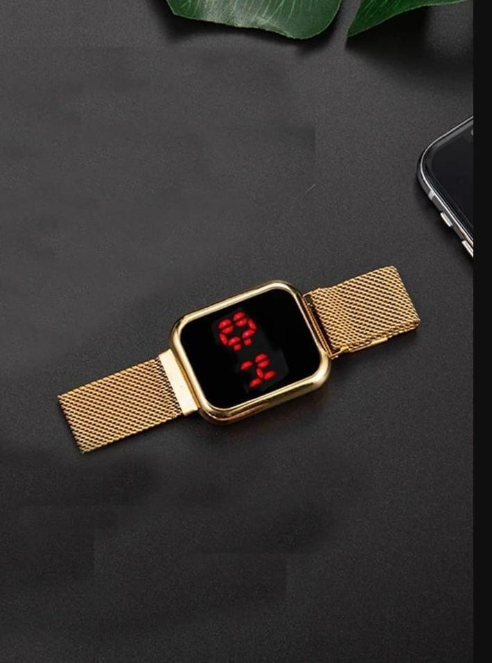 Touch LED Magnet Watch – Golden Smart Digital Wristwatch for Men & Women | Square LED Display, Magnetic Strap, Sports & Casual Style (Without Box) - Image 4