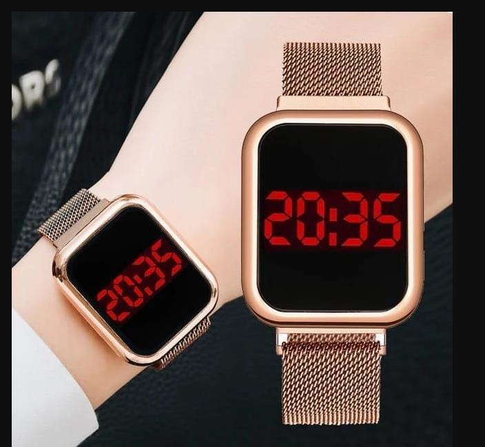 Touch LED Magnet Watch – Golden Smart Digital Wristwatch for Men & Women | Square LED Display, Magnetic Strap, Sports & Casual Style (Without Box) - Image 5