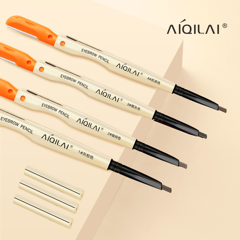 Aiqilai 3 in 1 Eyebrow Pencil | Eyebrow Pencil Gel | Anti-Smudge | Long-Lasting | Three-in-One | Double-Headed | Folding Eyebrow Trimming Knife | Brush - Image 3