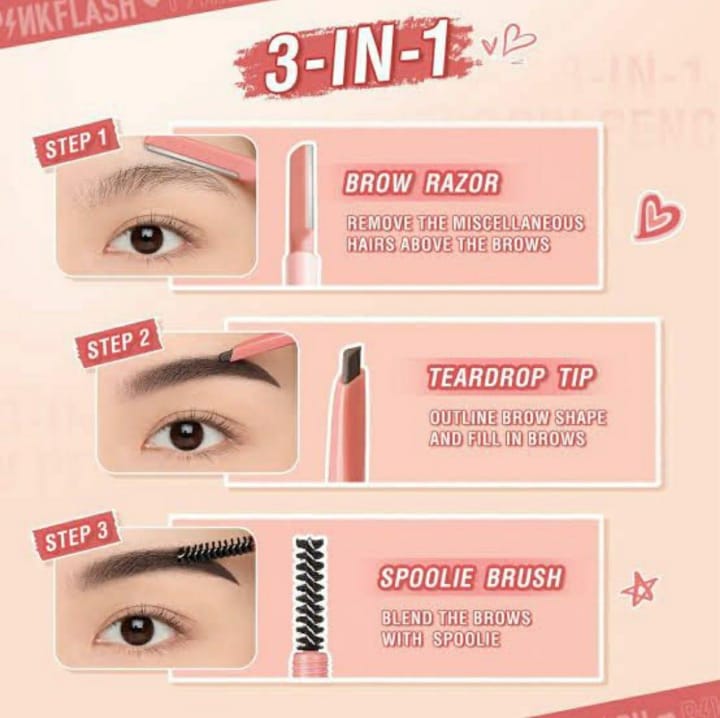 Aiqilai 3 in 1 Eyebrow Pencil | Eyebrow Pencil Gel | Anti-Smudge | Long-Lasting | Three-in-One | Double-Headed | Folding Eyebrow Trimming Knife | Brush - Image 11
