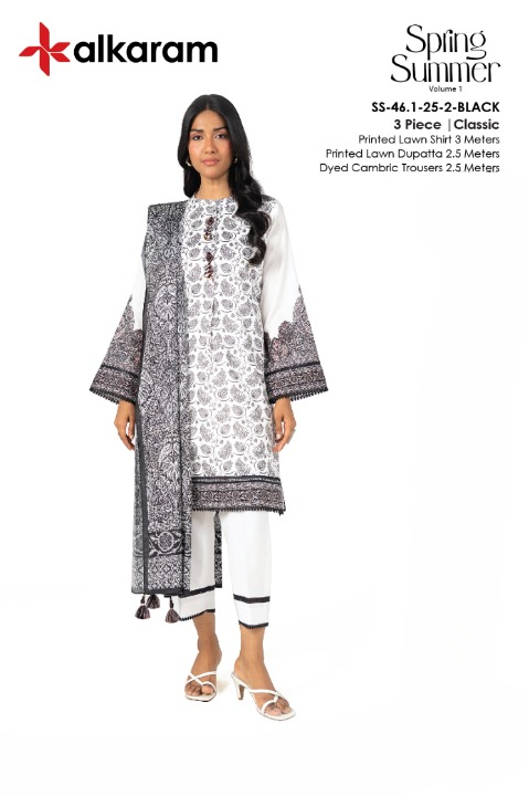 Alkaram Lawn Unstitched 3-Piece Suit – Summer Collection 2025 Vol. 1 | Premium Lawn Fabric for Women | Elegant Casual Wear